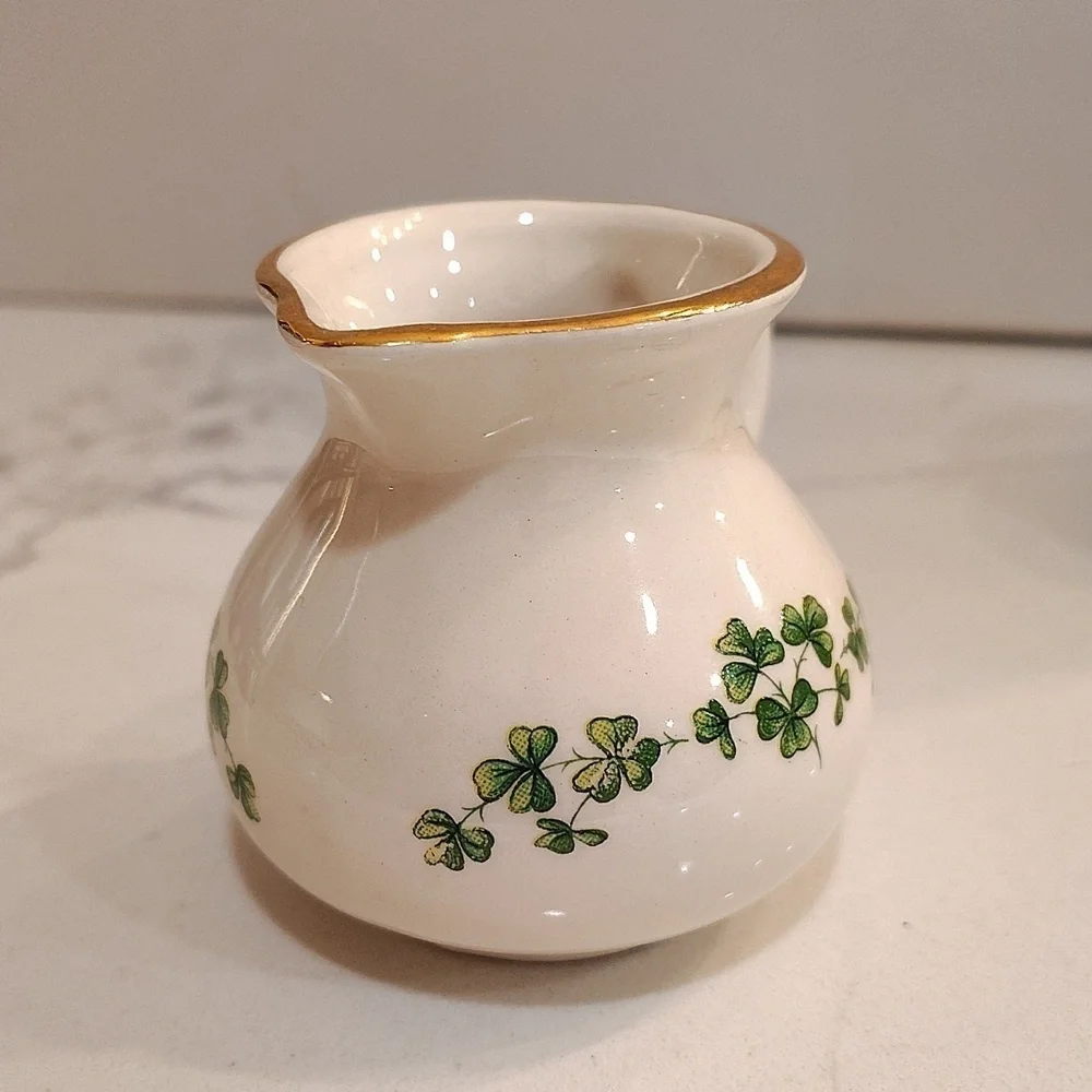 Carrigcraft County Cork Ireland  creamer sugar clover print white green gold rim